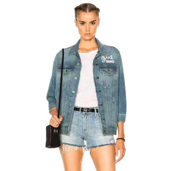 $470 SANDRINE ROSE  Trouble Maker  Girl Gang Denim Jacket Georgia ( S )